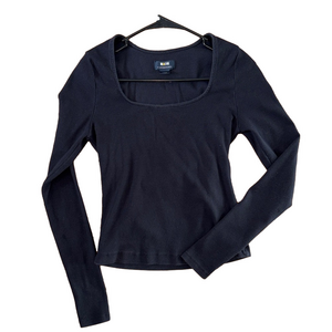 Anthropologie Maeve Black Ribbed Long Sleeve Basic Top Size Large